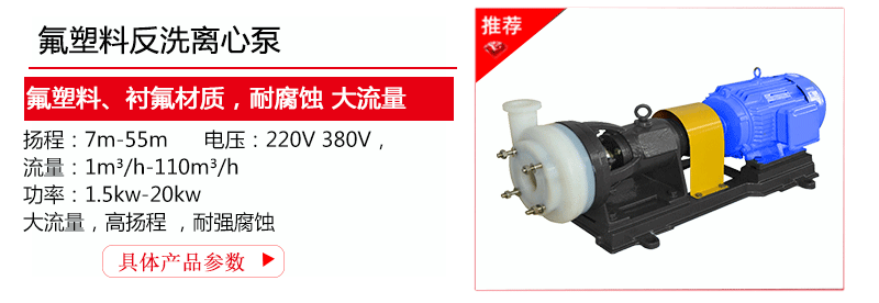 氟塑料反洗离心泵产品规格 型号 
